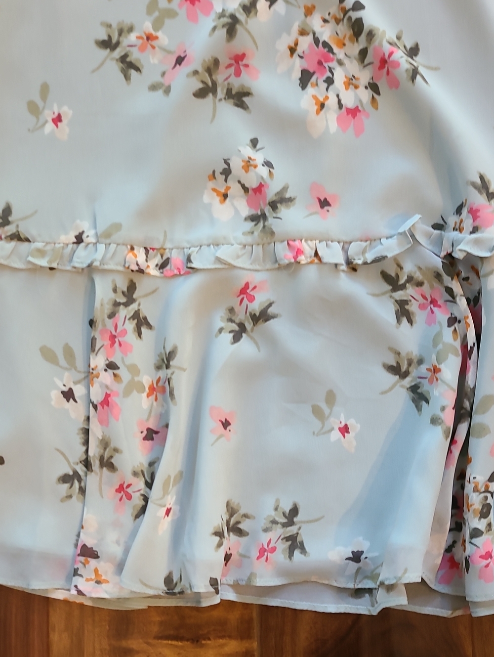 Donna Morgan Light Blue Floral Chiffon Dress with Pink Flowers - Picture 5 of 12
